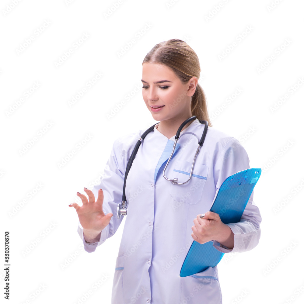 Young woman doctor isolated on white background Young woman doctor isolated on white background