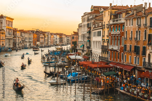 Venice Italy"; August 2016: Sunset on one of the most famous canals in the city