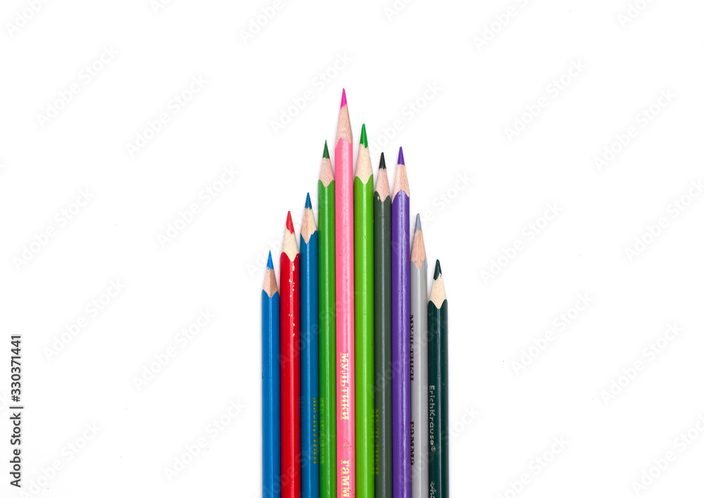 sharpened color pencils on a white background. sharpened color pencils on a white background.