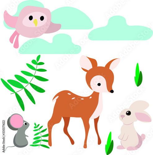 animal wild deer, mouse, owl, hare