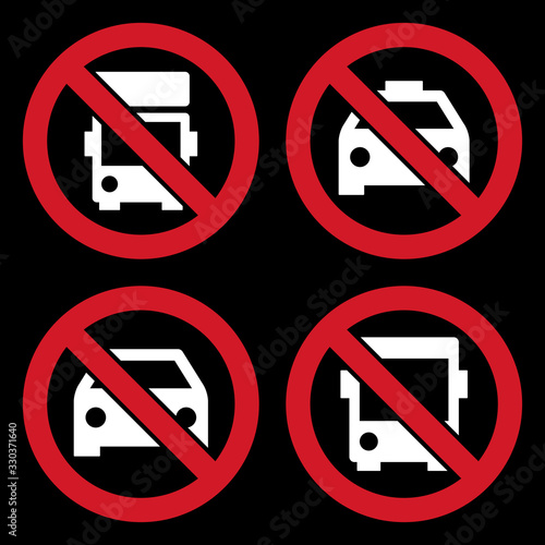 No lorry parking sign, No taxi parking, No car or no parking sign and No bus parking