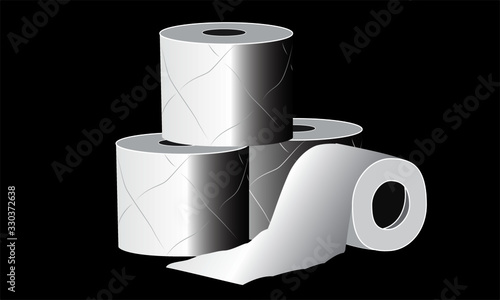 vector illustration of rolls of toilet paper isolated on black background