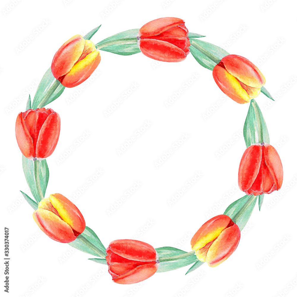 custom made wallpaper toronto digitalHand Drawn watercolor illustration.Watercolor Easter round wreath of tulips. Design for card, poster, postcard, wallpaper, letter.