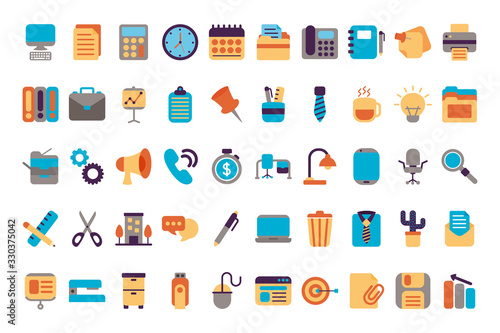 bundle of office set flat style icons © Gstudio