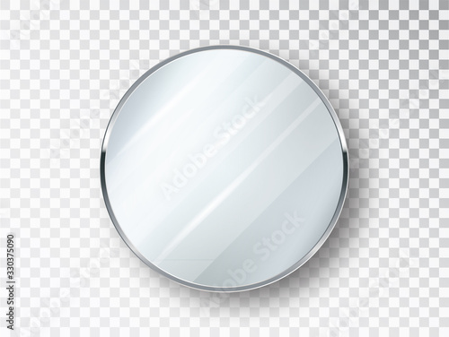 Mirror round isolated. Realistic round mirror frame, white mirrors template. Realistic 3D design for interior furniture. Reflecting glass surfaces isolated. photo
