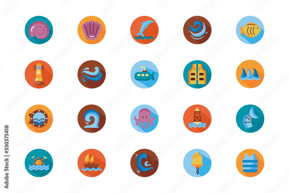 bundle of sea set block style icons bundle of sea set block style icons