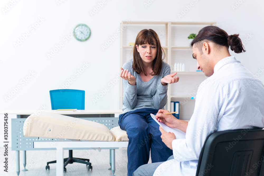 Mentally ill woman patient during doctor visit Mentally ill woman patient during doctor visit