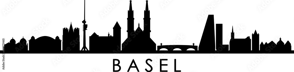 Basel City Switzerland Skyline Silhouette Cityscape Vector