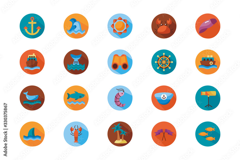 bundle of sea set block style icons bundle of sea set block style icons