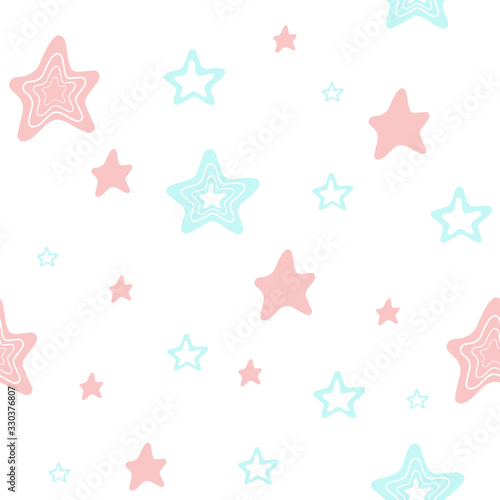 Cute seamless pattern with pink and lite blue stars. Vector background image for fabric, textile, scrapbook, gift wrapping paper. Ideal for children and baby projects.