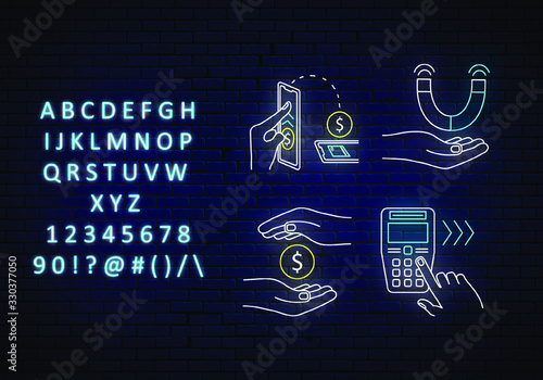 set magnet, money attraction, saving money, terminal icon line neon