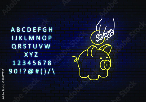 money icon financial icon pig for save line neon