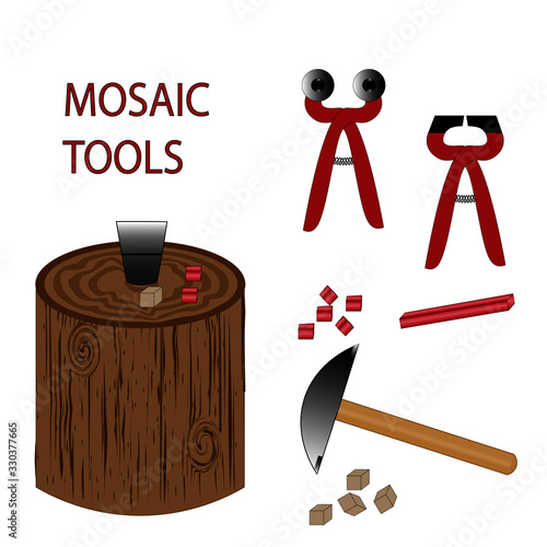 Main tools for making mosaic - anvil, hammer and two wheeled cutter. Everything for mosaic artist. To cut stone, smalt ,china, marble, mirror, glass.