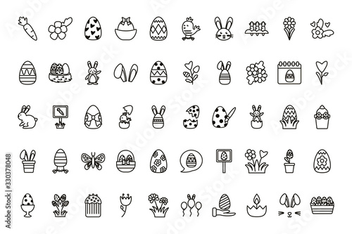 bundle of easter set line icons