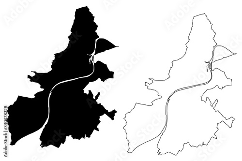 Trier City (Federal Republic of Germany, Rhineland-Palatinate) map vector illustration, scribble sketch City of Treves or Triers map photo