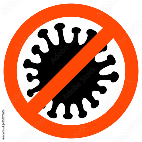 Abstract virus strain model coronavirus 2019-nCoV COVID-19 MERS-Cov Novel coronavirus crossed out red STOP sign