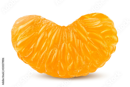 Fresh peeled mandarin orange segment isolated on white background with clipping path