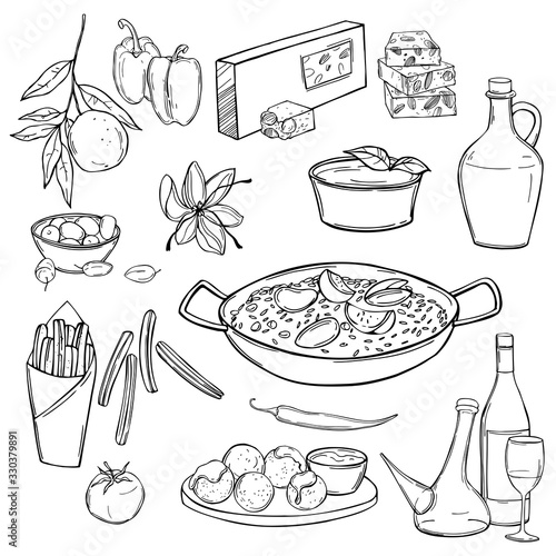 Barcelona food. Vector sketch illustration