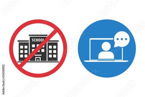 No school alternative online home study icons in a flat design