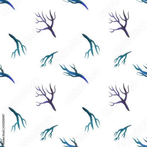 watercolor hand painted patternn with blue branches photo