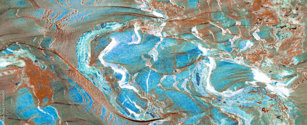 Turquoise blue orange brown abstract marble granite natural stone texture background