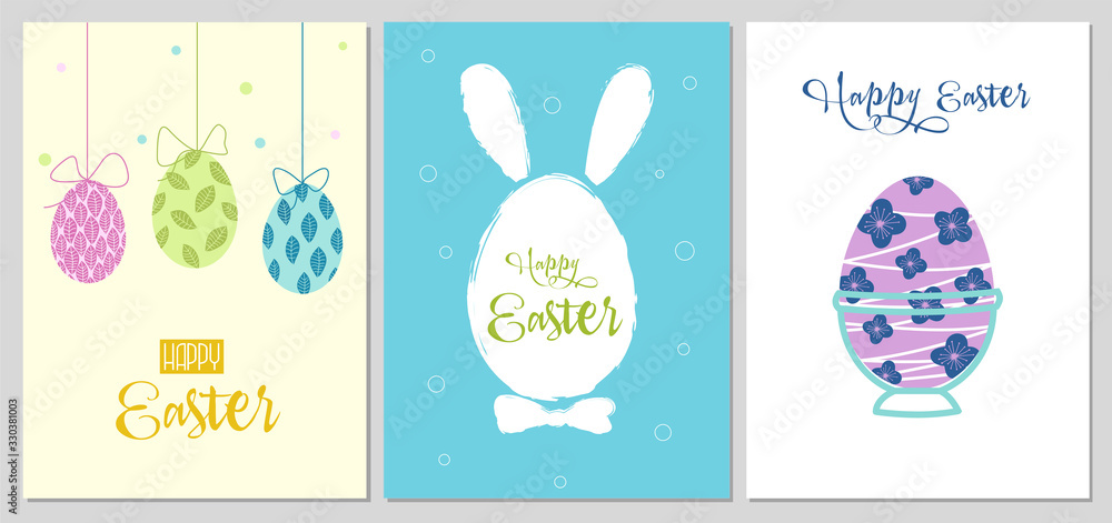 Vector set of hand drawn Easter cards. Easter eggs and bunny. Vector set of hand drawn Easter cards. Easter eggs and bunny.