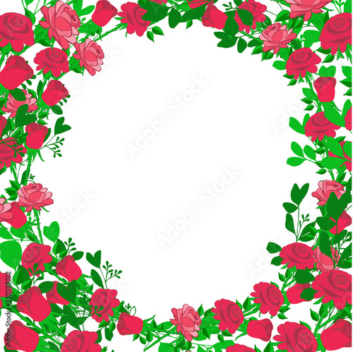 seamless pattern of red roses and green leaves for decoration fabrics and backgrounds © Елена Пахмутова
