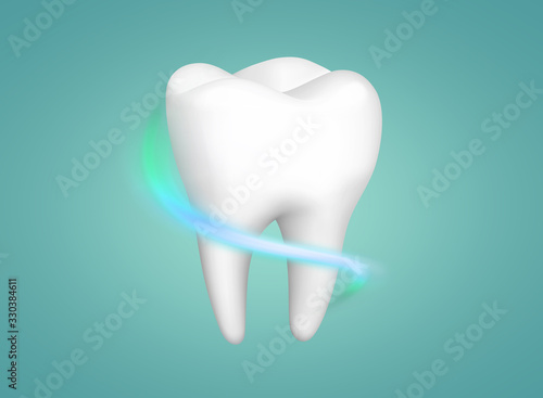 Dental health. Tooth decay. Healthy tooth  whiteness. On a blue background.