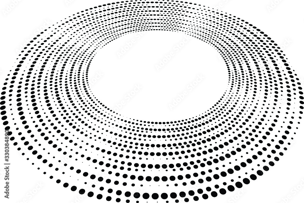 Abstract halftone dots in spiral form. Geometric dotted shape. Monochrome background. Design element for prints, web pages, template Abstract halftone dots in spiral form. Geometric dotted shape. Monochrome background. Design element for prints, web pages, template