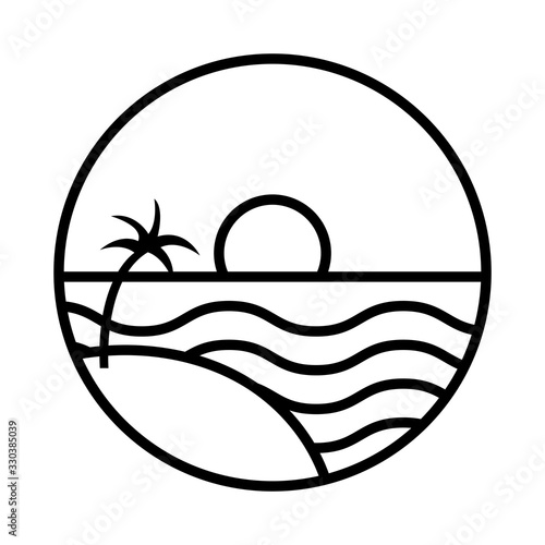 sea scape scene with palms line style icon