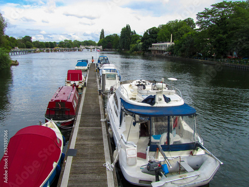 Riverboats moored by Teddington Lock, Surrey