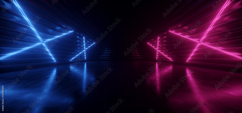 Alien Sci Fi Futuristic Dark Tunnel Neon Laser Corridor Warehouse Catwalk Fashion Background Glowing pantone Blue Purple Reflective Cyber 3D Rendering Alien Sci Fi Futuristic Dark Tunnel Neon Laser Corridor Warehouse Catwalk Fashion Background Glowing pantone Blue Purple Reflective Cyber 3D Rendering