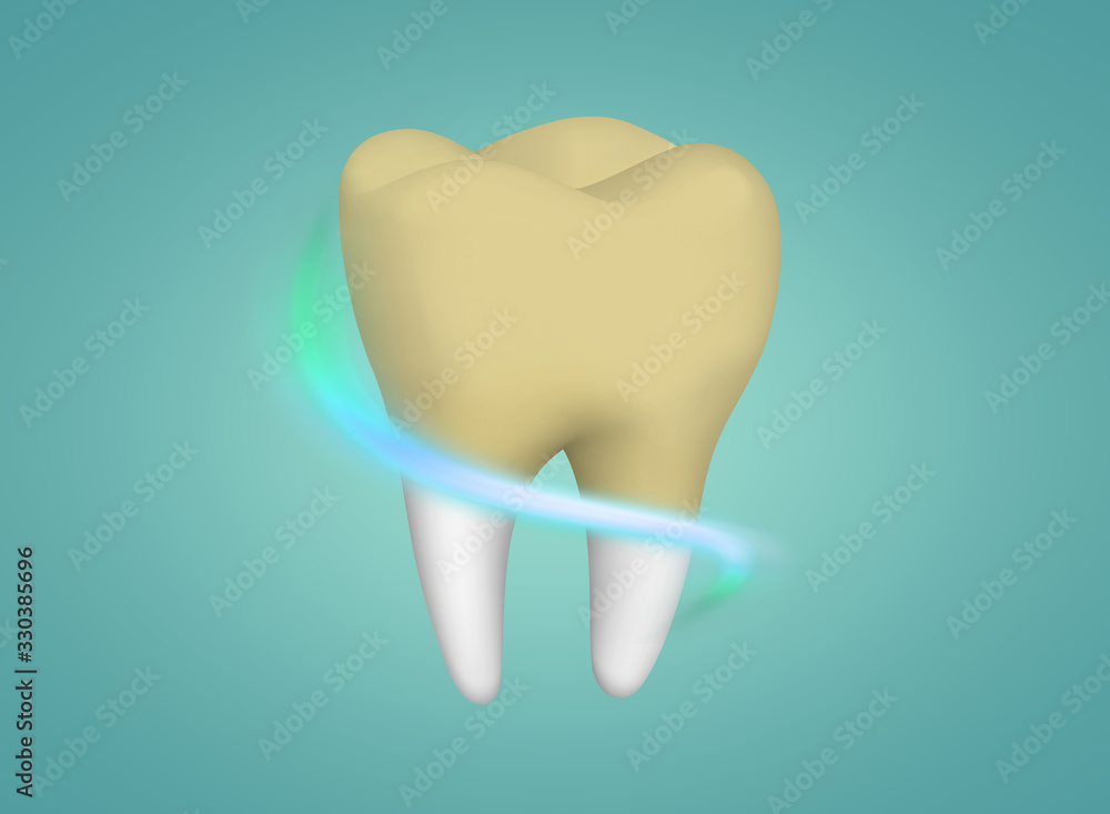 Dental health. Tooth decay. Healthy tooth, whiteness. On a blue background. Dental health. Tooth decay. Healthy tooth, whiteness. On a blue background.