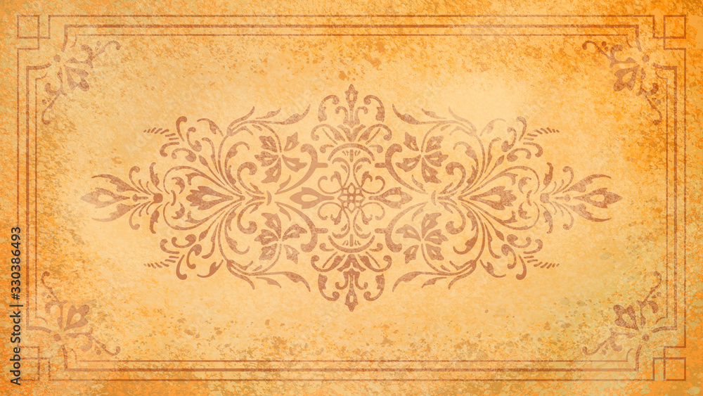 Obraz premium Jugendstil floral Ornament braun auf Hintergrund Pastell gold gelb Textil Wand antik altes Papier Vorlage Layout Design Template Geschenk zeitlos schön alt barock edel rokoko elegant background