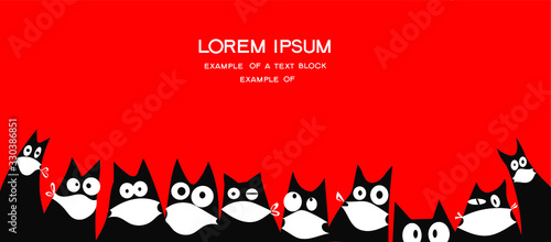 Vector illustration.Fear of the coronavirus epidemic. Living creatures in protective masks. Allegory of the mass of people. Information about the real situation. Place for text.