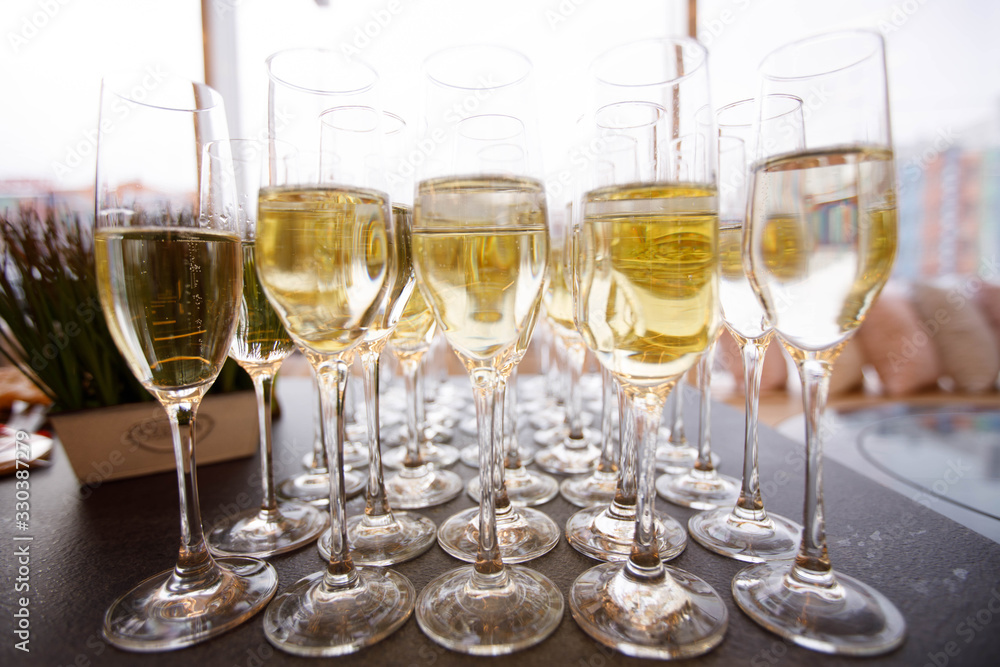 glasses of champagne on table glasses of champagne on table