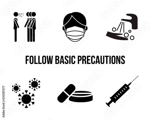 Flu and virus flat icon. Vector illustration silhouette virus protection. Follow basic precautions.