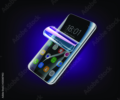 Protective film for glass. Vector illustration of transparent soft glass for mobile phone