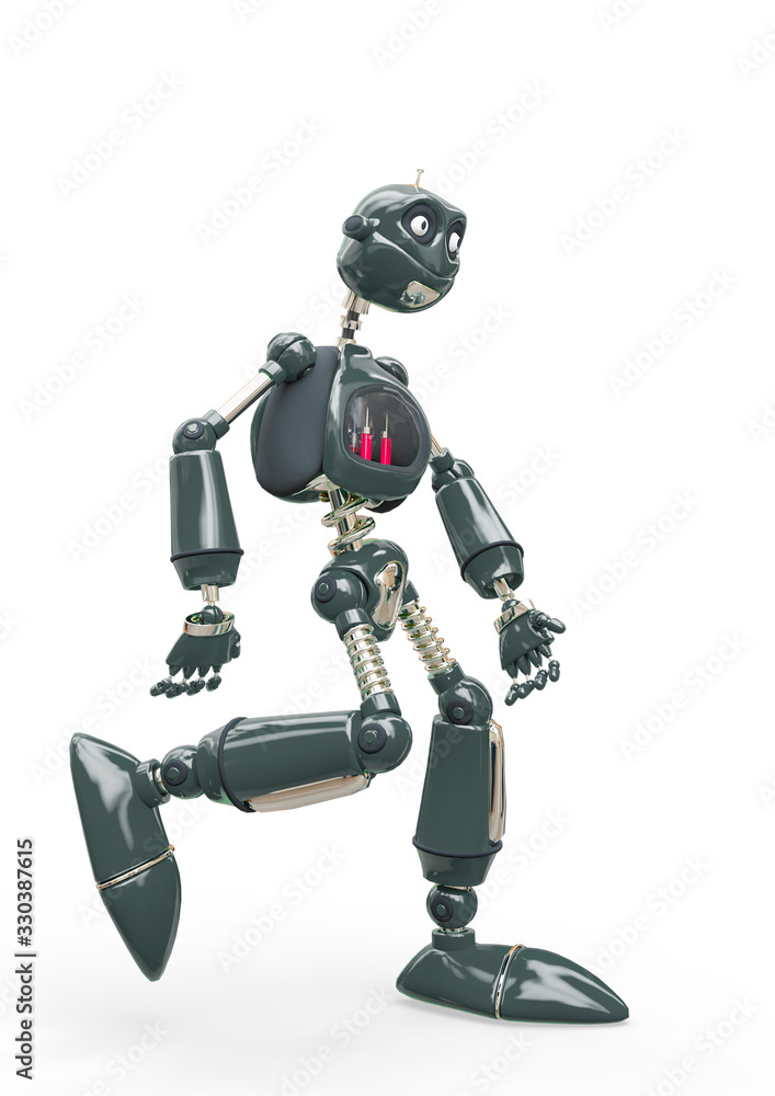 Fototapeta premium vintage robot cartoon walking in white background