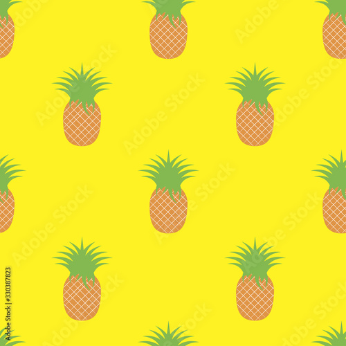 Vector seamless pattern with pineapples on a yellow background.
