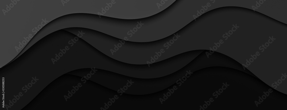Naklejka Modern web design banner and poster.Abstract illustration with black waves. Wavy dark background.