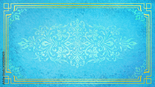 Jugendstil floral Ornament gold Hintergrund Pastell blau türkis Textil Wand antik altes Papier Vorlage Layout Design Template Geschenk zeitlos schön alt barock edel rokoko elegant background