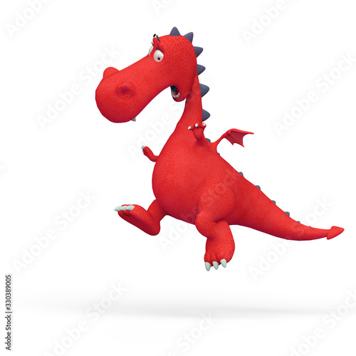 baby dragon cartoon scared in a white background