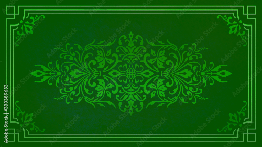 Obraz premium Jugendstil floral Ornament gold Rahmen Hintergrund Pastell grün Textil Wand antik altes Papier Vorlage Layout Design Template Geschenk zeitlos schön alt barock edel rokoko elegant background