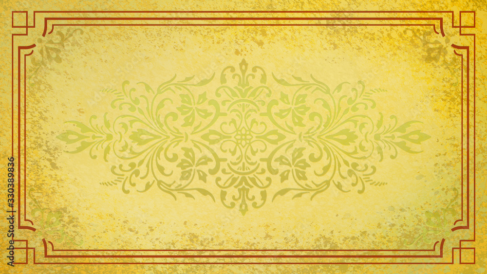 Jugendstil floral Ornament auf Hintergrund Pastell gold gelb Rand braun Textil Wand antik altes Papier Vorlage Layout Design Template Geschenk zeitlos schön alt barock edel rokoko elegant background <span>plik: #330389836 | autor: www.barfuss-junge.de</span>