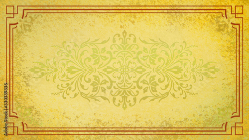 Fototapeta Jugendstil floral Ornament auf Hintergrund Pastell gold gelb Rand braun Textil Wand antik altes Papier Vorlage Layout Design Template Geschenk zeitlos schön alt barock edel rokoko elegant background