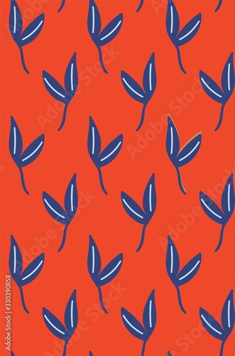 red and blue leaves seamless vector pattern