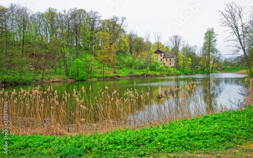 Pond of Traku Voke public park in Vilnius Baltic