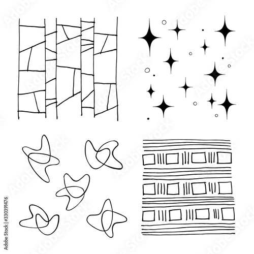 Set of vector mid century handmade graphic elements, for decoration, invitations, posters, card, fabric.