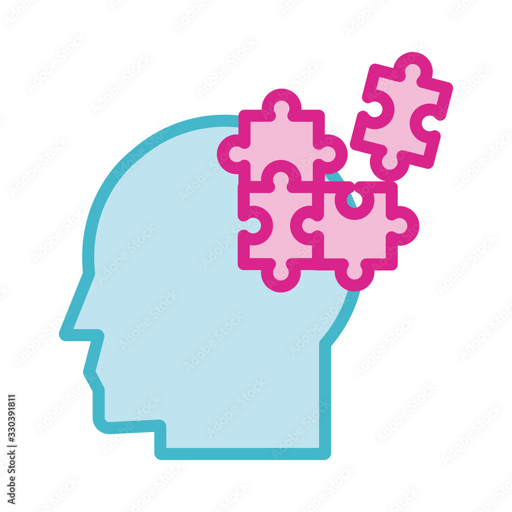 human profile with puzzle pieces line and fill style icon human profile with puzzle pieces line and fill style icon